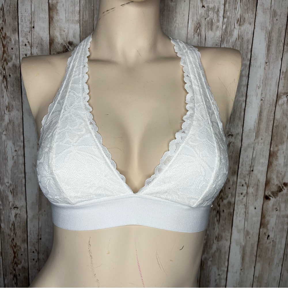 Victoria's Secret PINK Halter Neck T Padded Back Bralette White/Ivory Lace